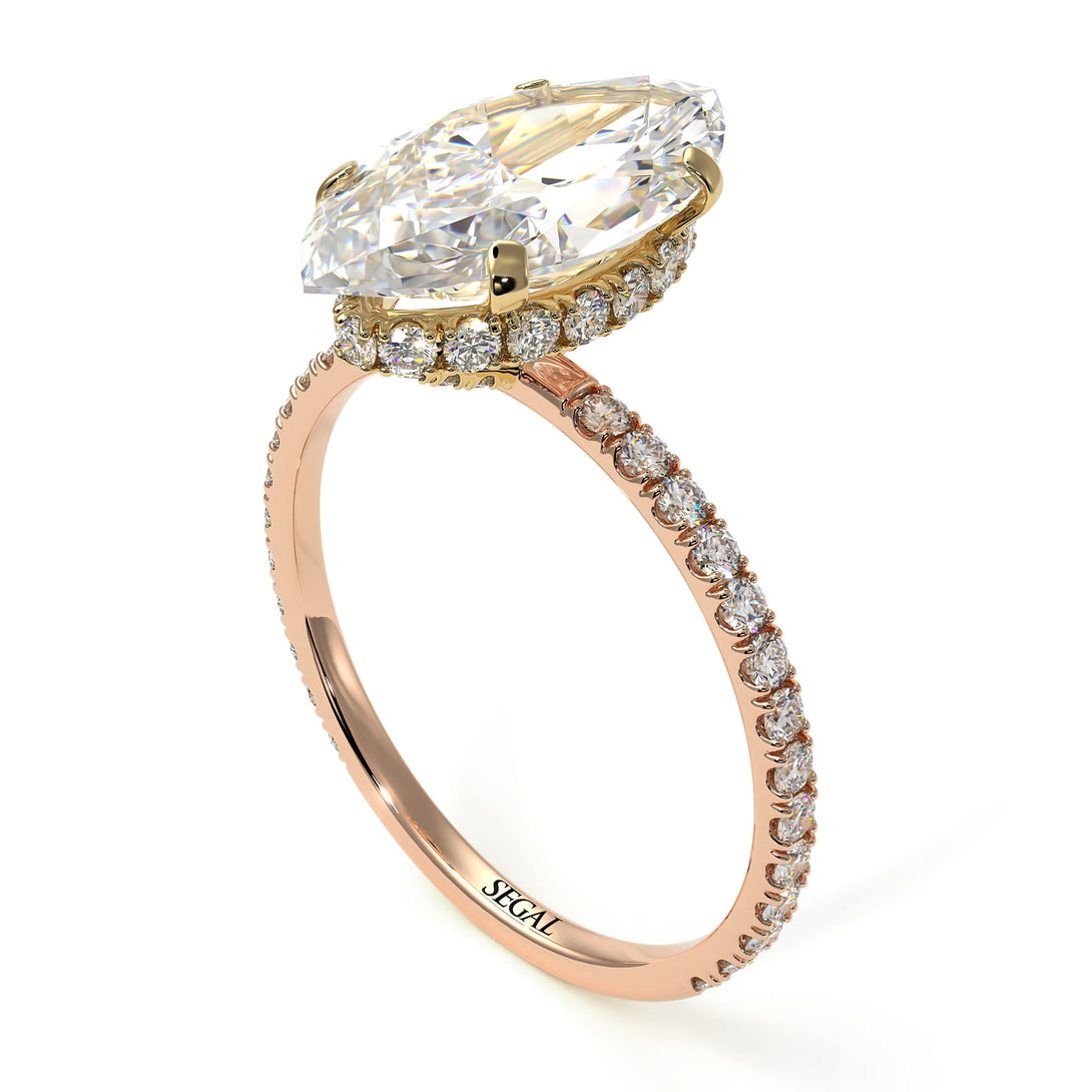 Two Tones Hidden Halo Marquise Diamond Engagement Ring - Journey No. 76