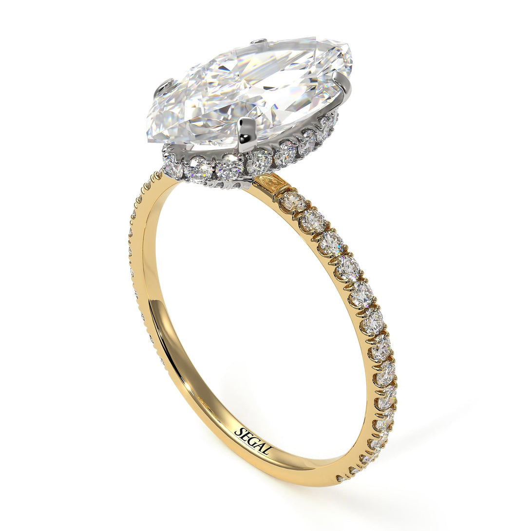 Two Tones Hidden Halo Marquise Diamond Engagement Ring - Journey No. 77