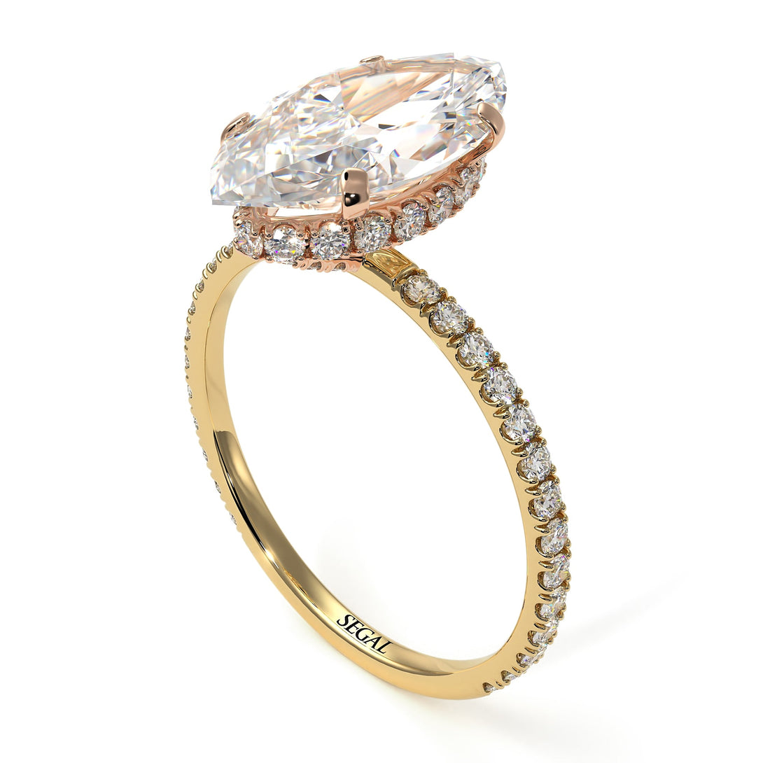 Two Tones Hidden Halo Marquise Diamond Engagement Ring - Journey No. 76
