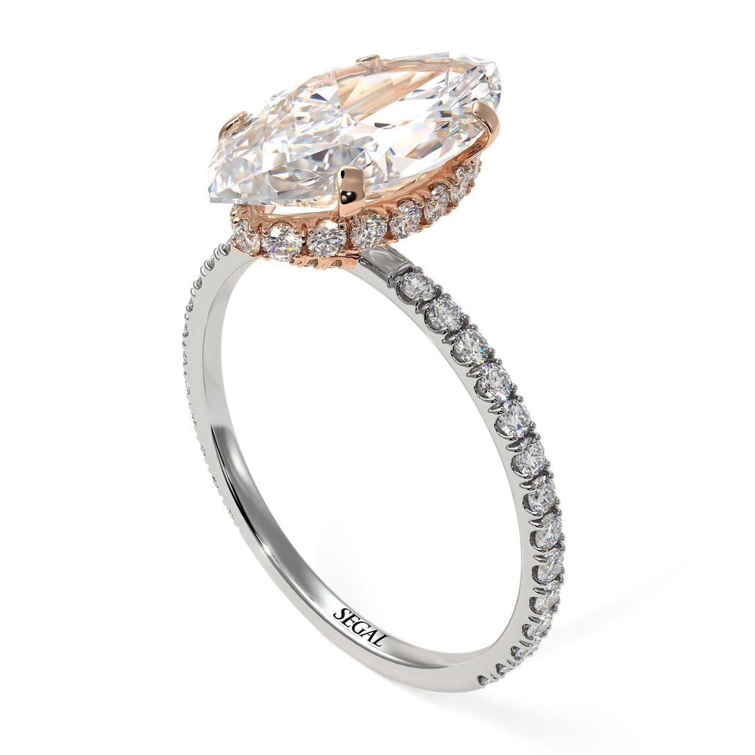 Two Tones Hidden Halo Marquise Diamond Engagement Ring - Journey No. 78