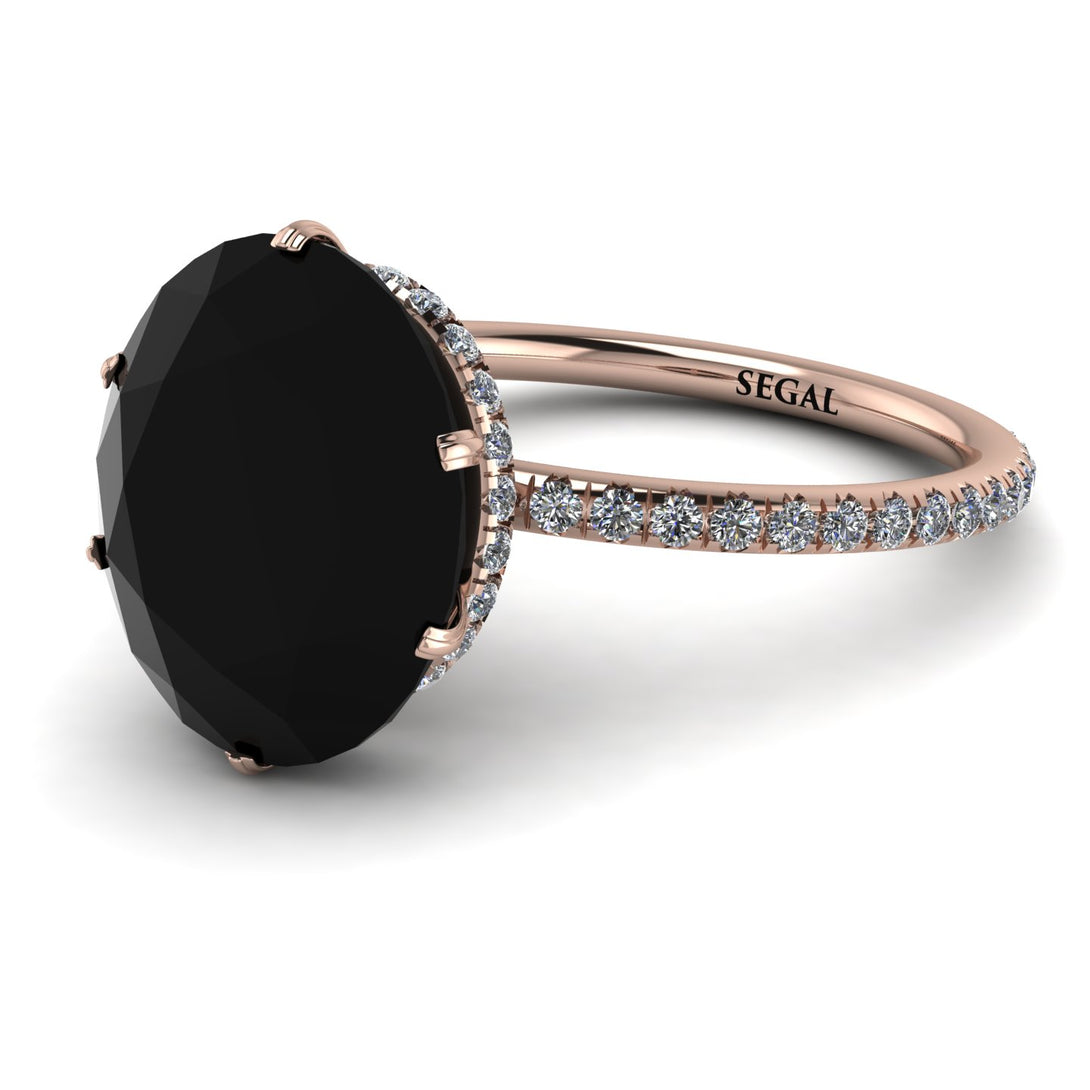 Hidden Halo Oval Black Diamond Engagement Ring - Gemma No. 8