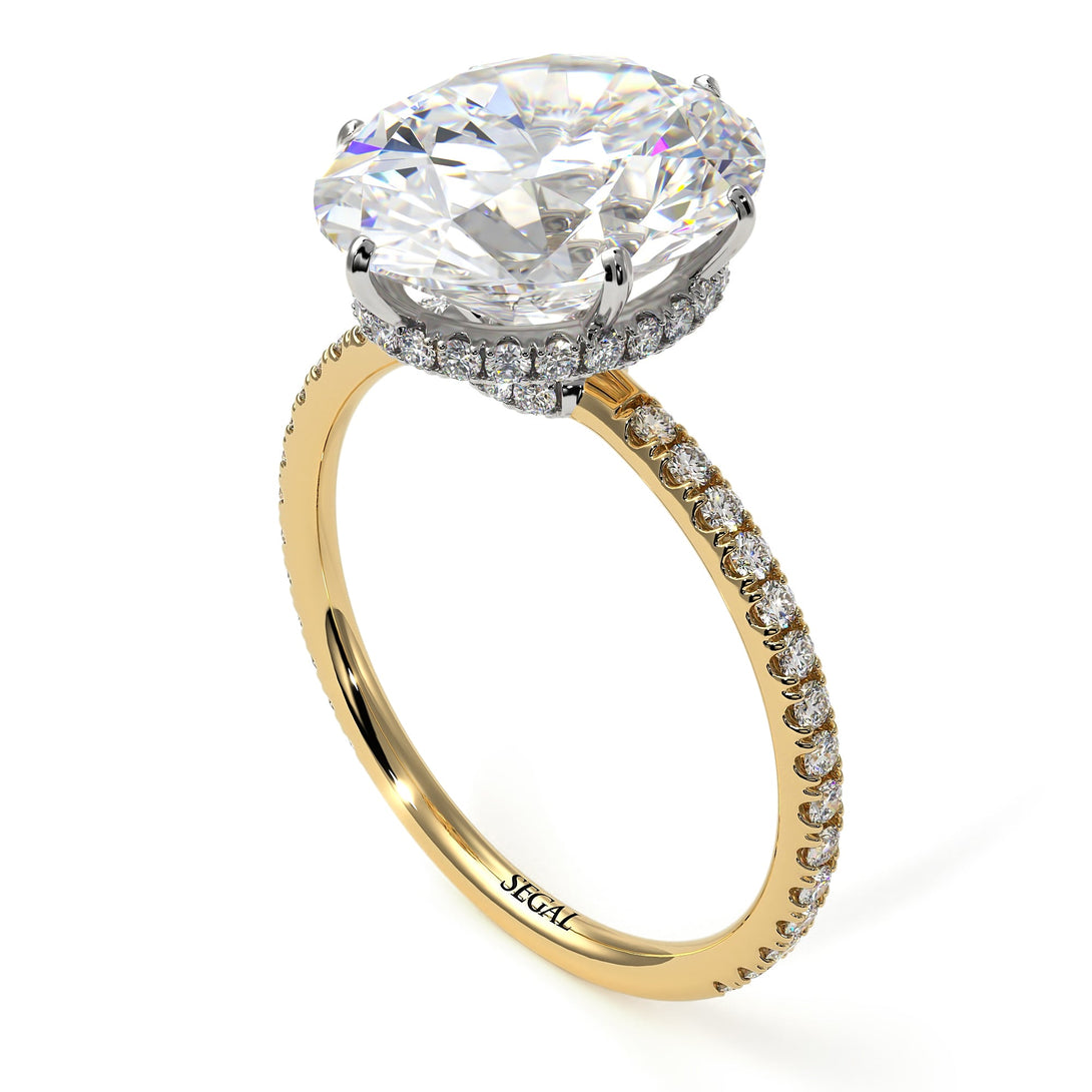 Two Tones Hidden Halo Oval Diamond Engagement Ring - Gemma No. 77
