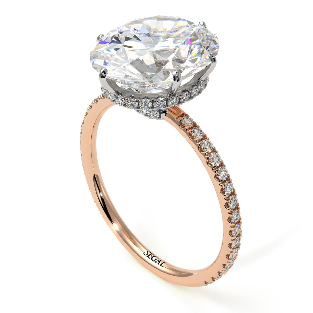 Two Tones Hidden Halo Oval Diamond Engagement Ring - Gemma No. 78