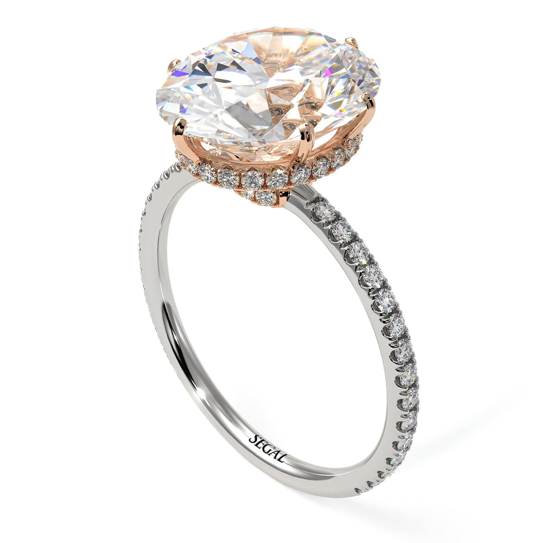Two Tones Hidden Halo Oval Diamond Engagement Ring - Gemma No. 78