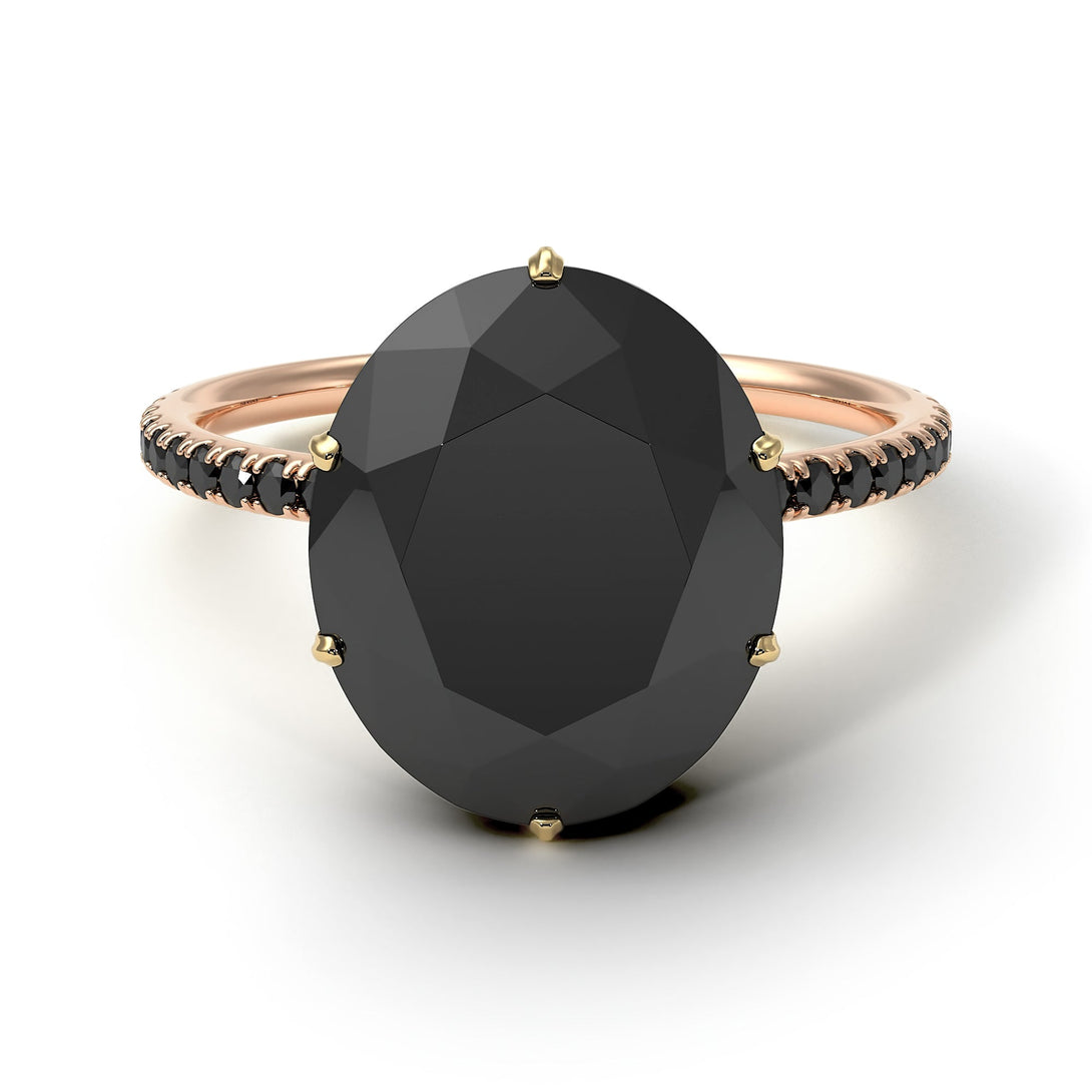 Two Tones Hidden Halo Oval Black Diamond Engagement Ring - Gemma No. 79