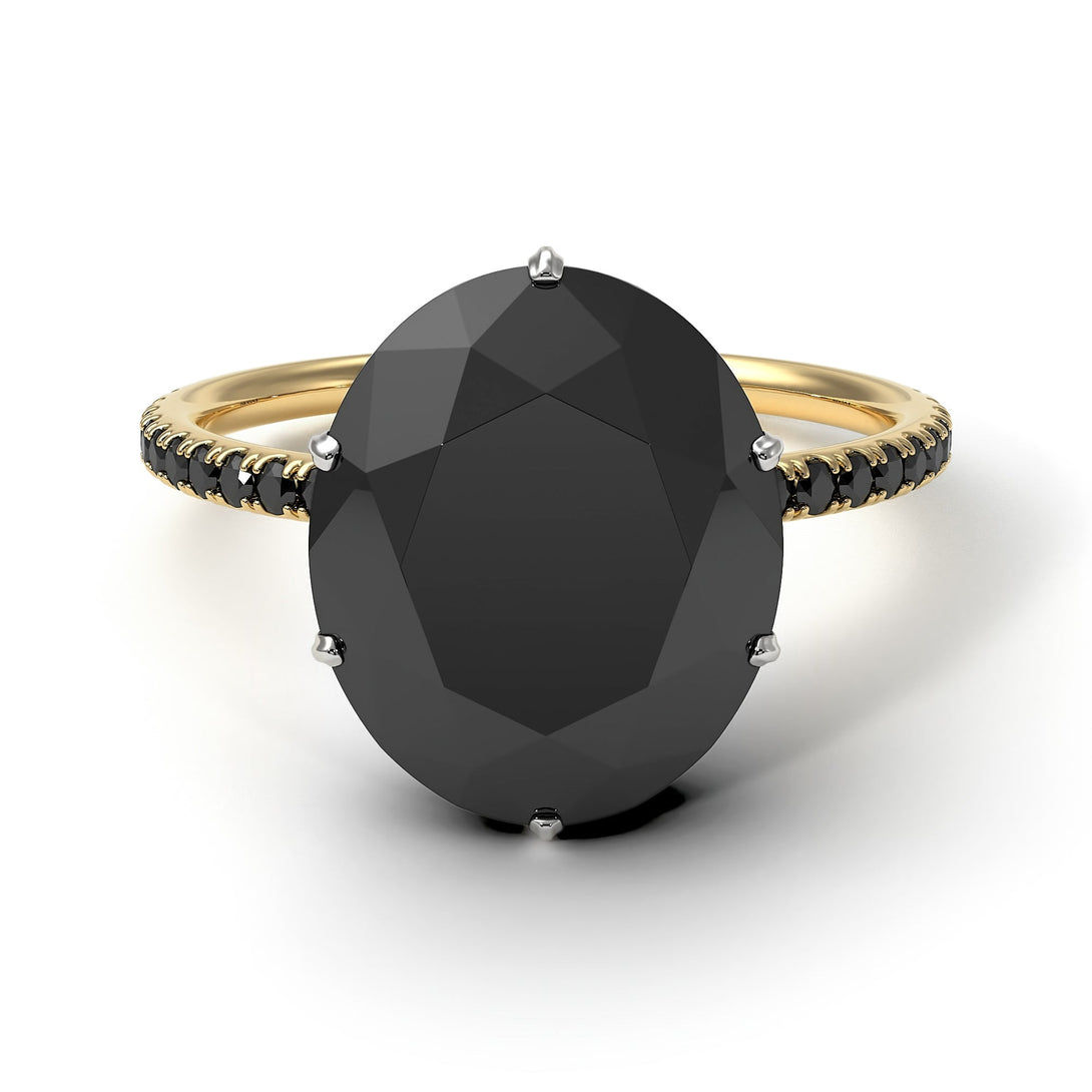 Two Tones Hidden Halo Oval Black Diamond Engagement Ring - Gemma No. 80
