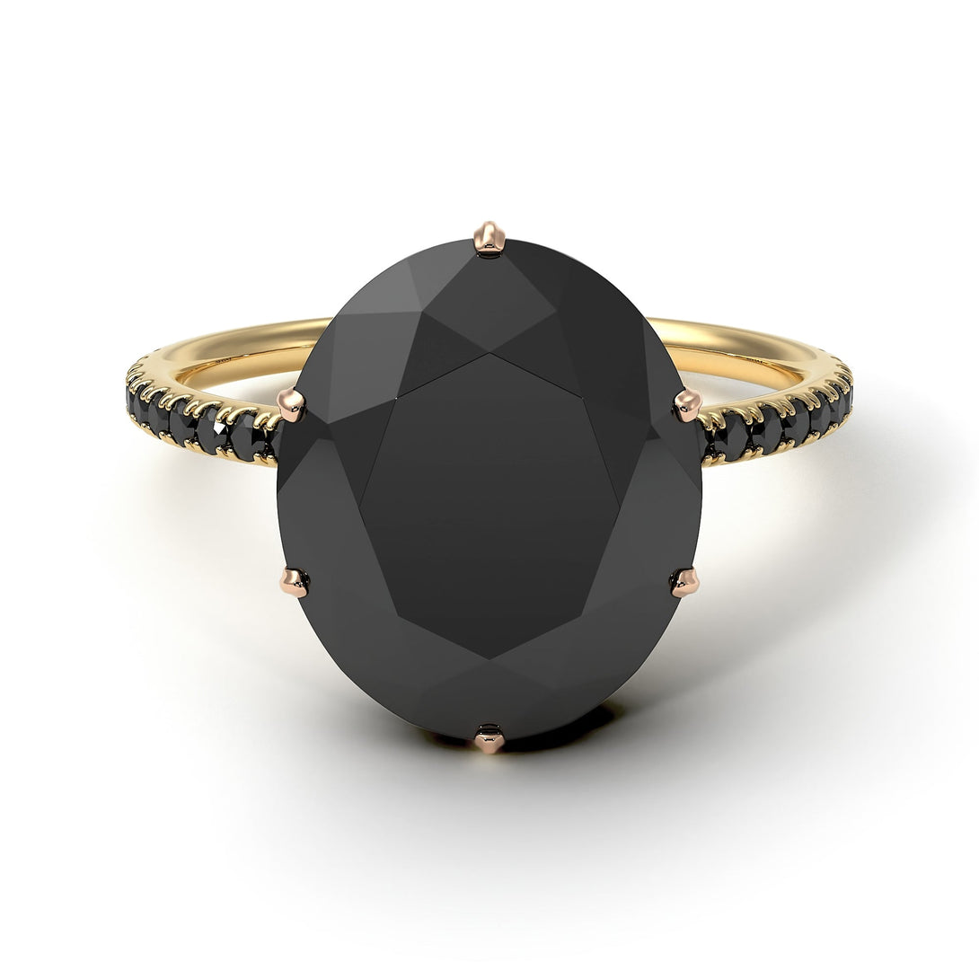 Two Tones Hidden Halo Oval Black Diamond Engagement Ring - Gemma No. 79