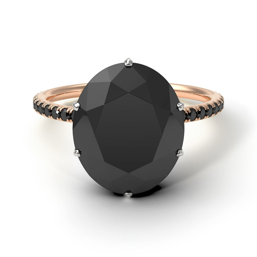 Two Tones Hidden Halo Oval Black Diamond Engagement Ring - Gemma No. 81