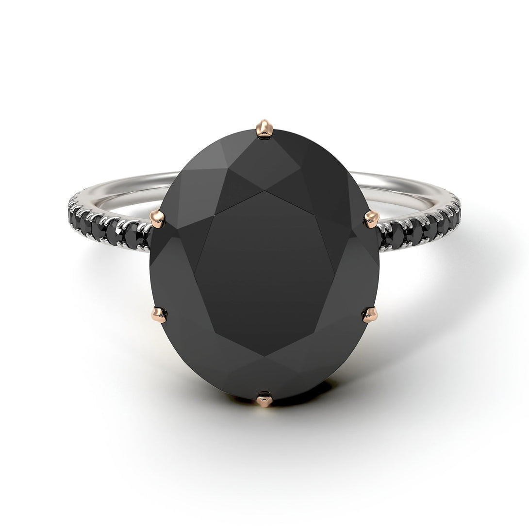 Two Tones Hidden Halo Oval Black Diamond Engagement Ring - Gemma No. 81