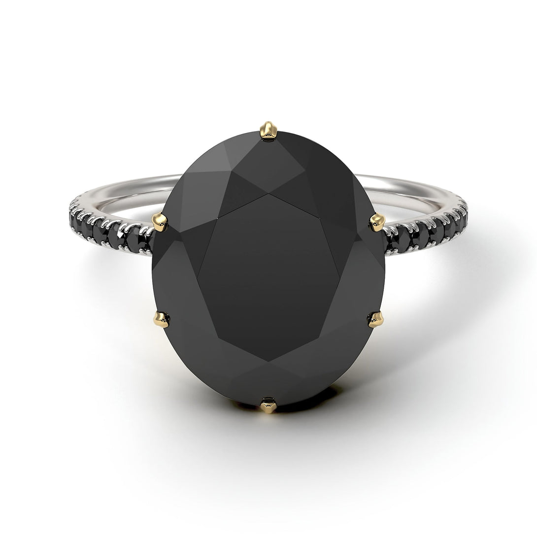 Two Tones Hidden Halo Oval Black Diamond Engagement Ring - Gemma No. 80