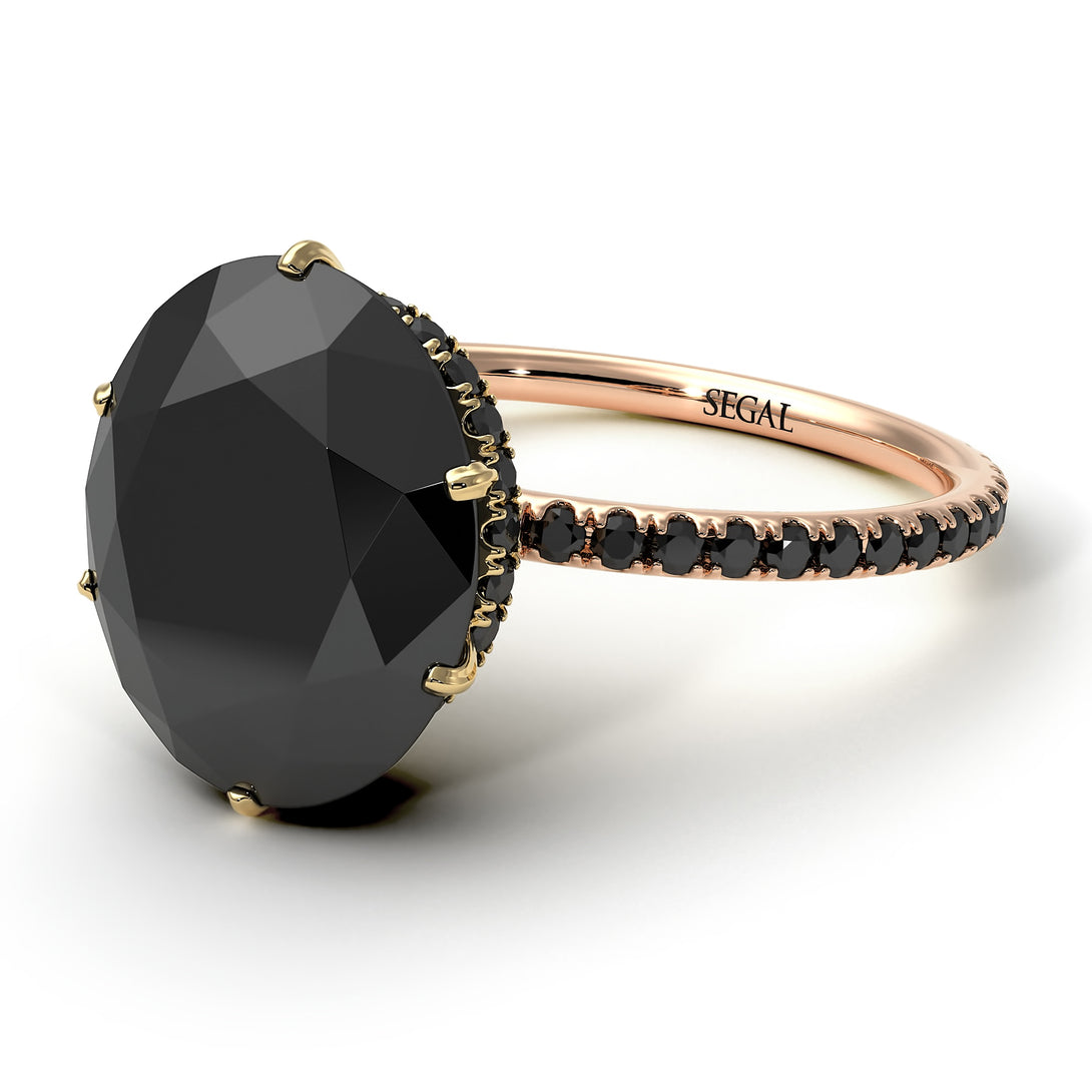 Two Tones Hidden Halo Oval Black Diamond Engagement Ring - Gemma No. 79