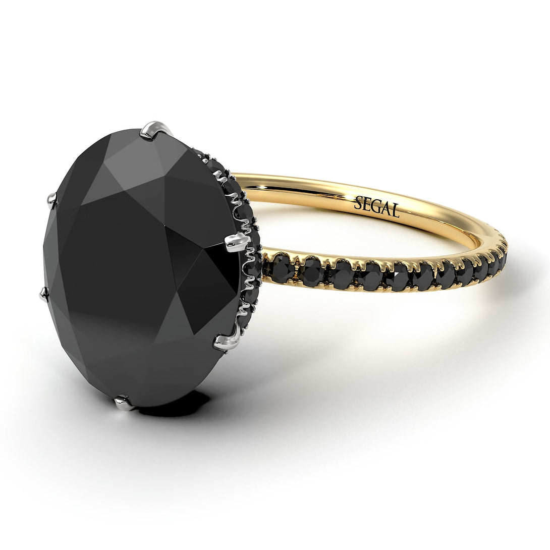 Two Tones Hidden Halo Oval Black Diamond Engagement Ring - Gemma No. 80
