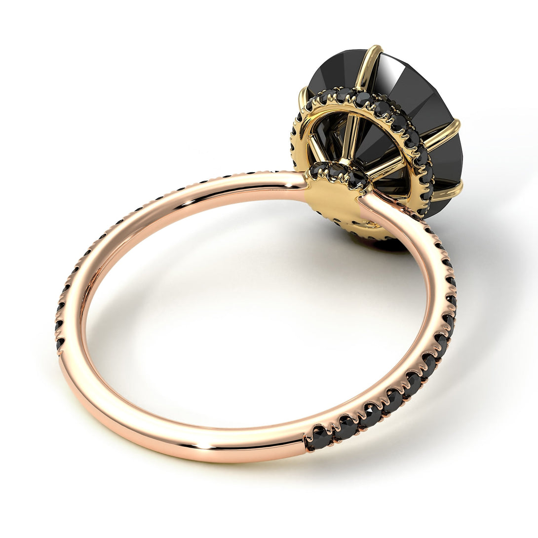 Two Tones Hidden Halo Oval Black Diamond Engagement Ring - Gemma No. 79