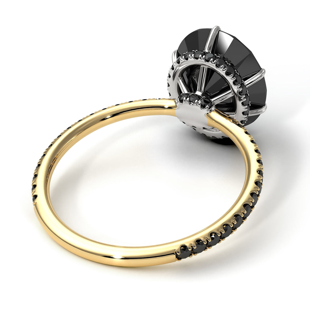 Two Tones Hidden Halo Oval Black Diamond Engagement Ring - Gemma No. 80