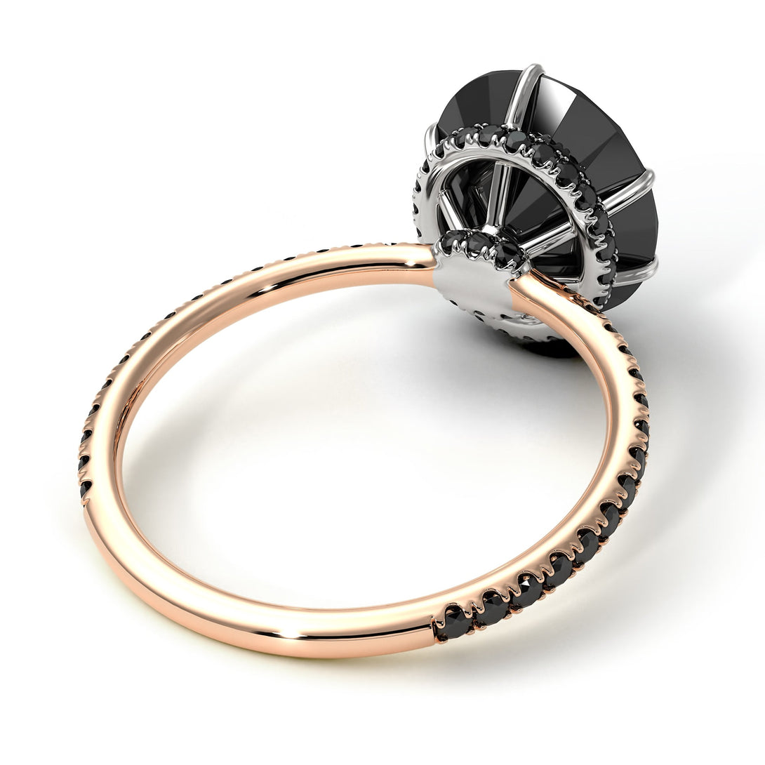 Two Tones Hidden Halo Oval Black Diamond Engagement Ring - Gemma No. 81