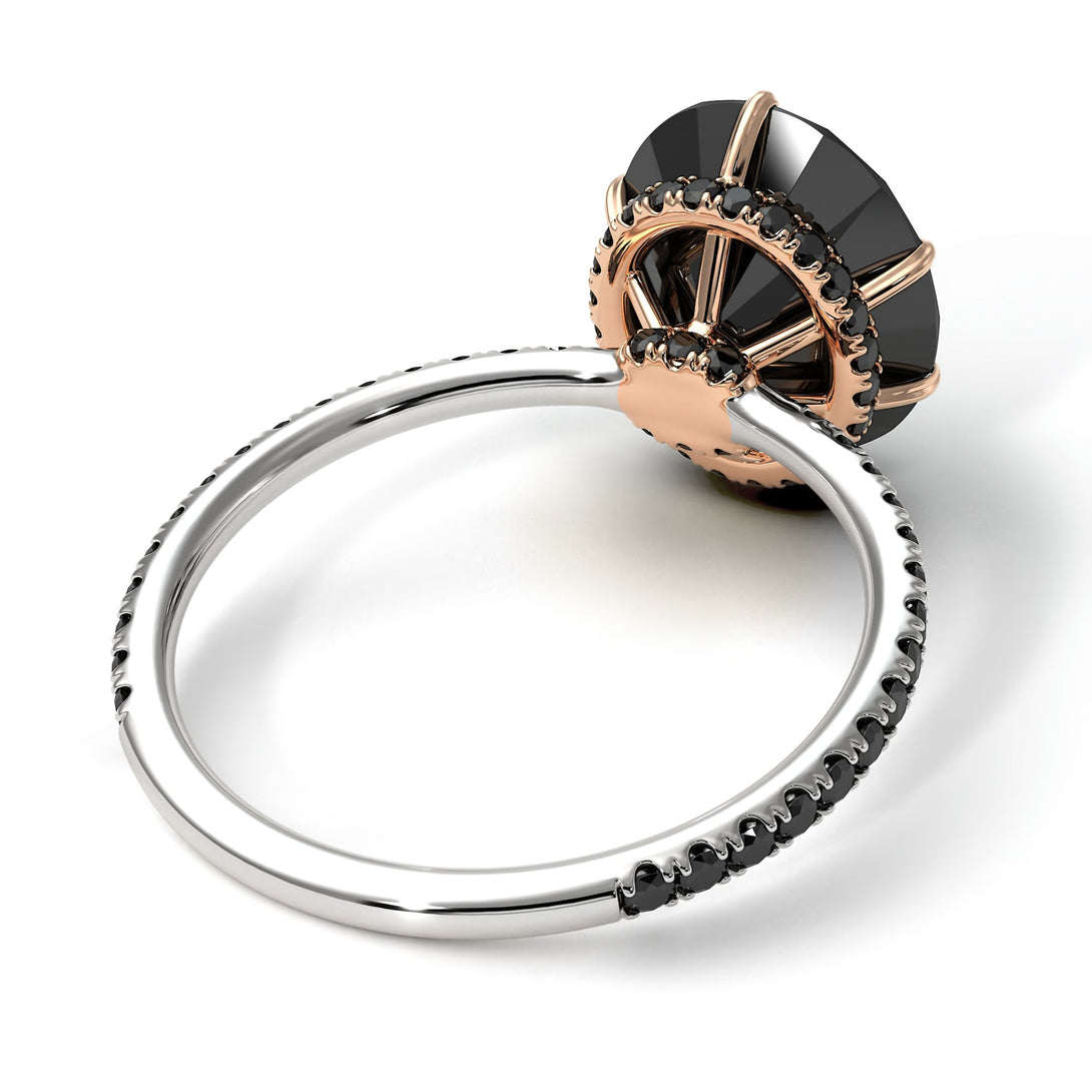 Two Tones Hidden Halo Oval Black Diamond Engagement Ring - Gemma No. 81