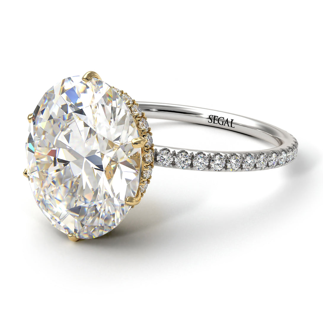 Two Tones Hidden Halo Oval Diamond Engagement Ring - Gemma No. 77