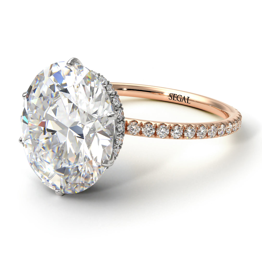 Two Tones Hidden Halo Oval Diamond Engagement Ring - Gemma No. 78