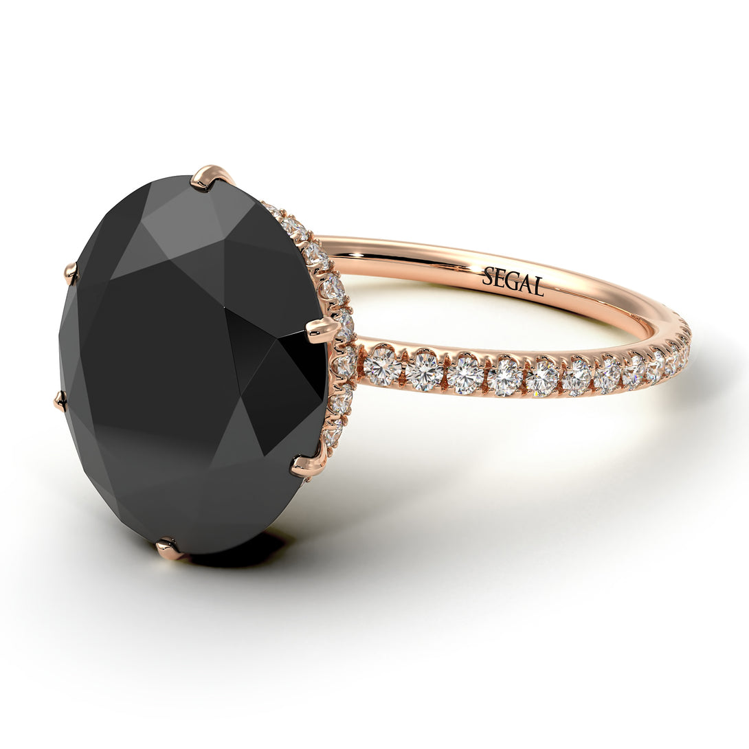 Hidden Halo Oval Black Diamond Engagement Ring - Gemma No. 8