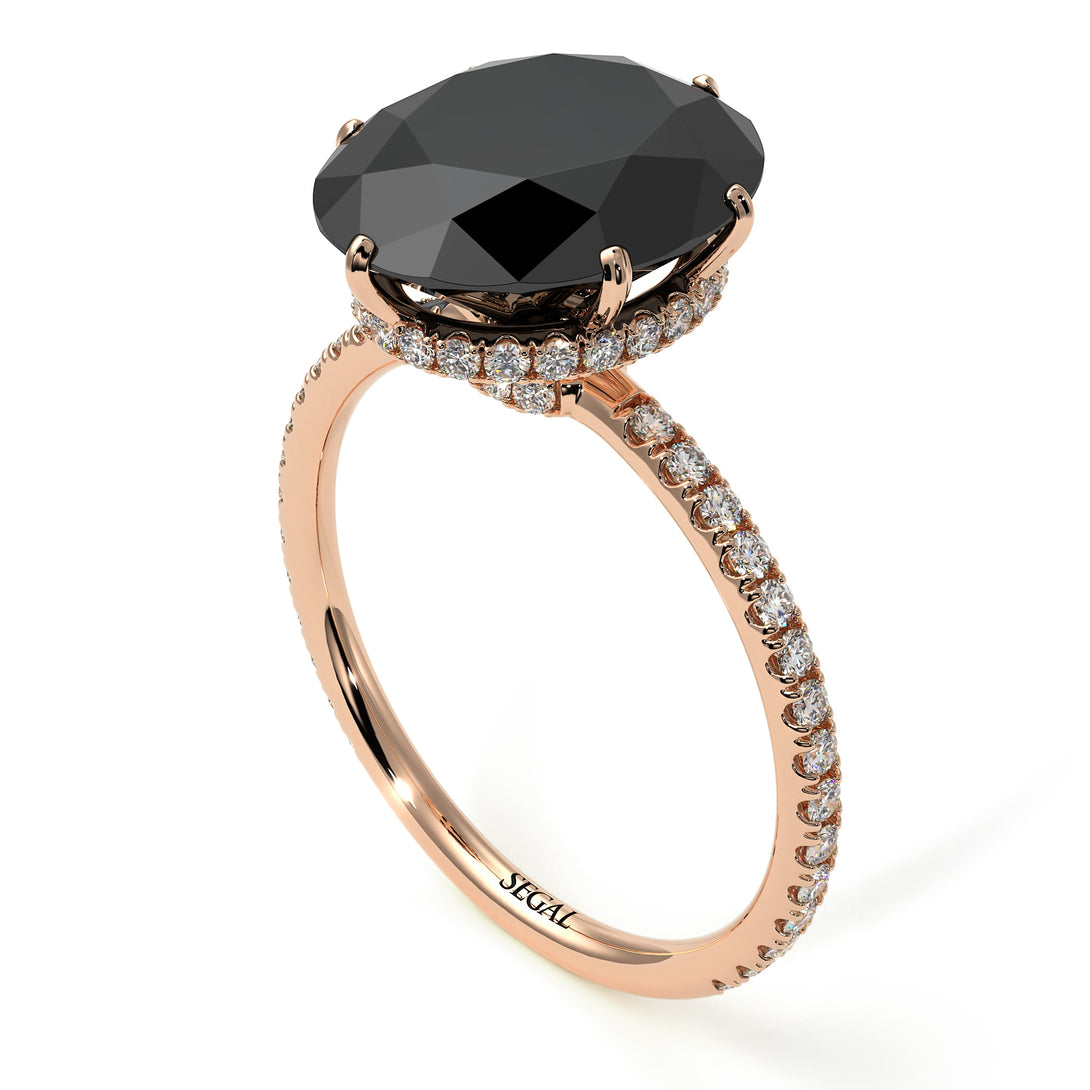 Hidden Halo Oval Black Diamond Engagement Ring - Gemma No. 8