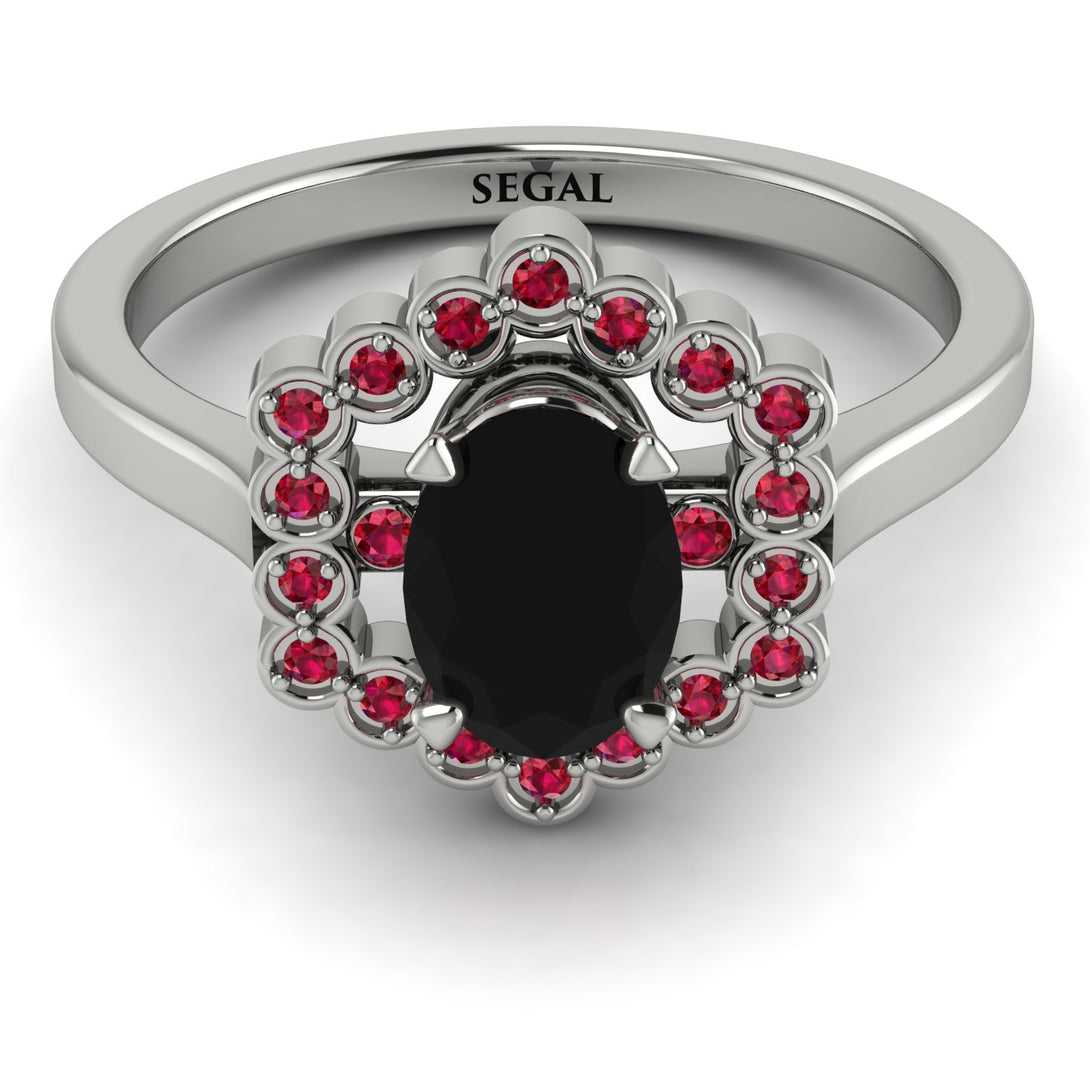 Honeycomb Halo Oval Black Diamond Ring - Laura No. 54