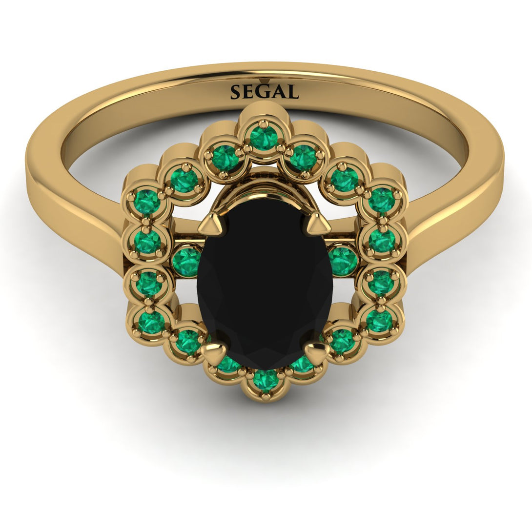 Honeycomb Halo Oval Black Diamond Ring - Laura No. 22