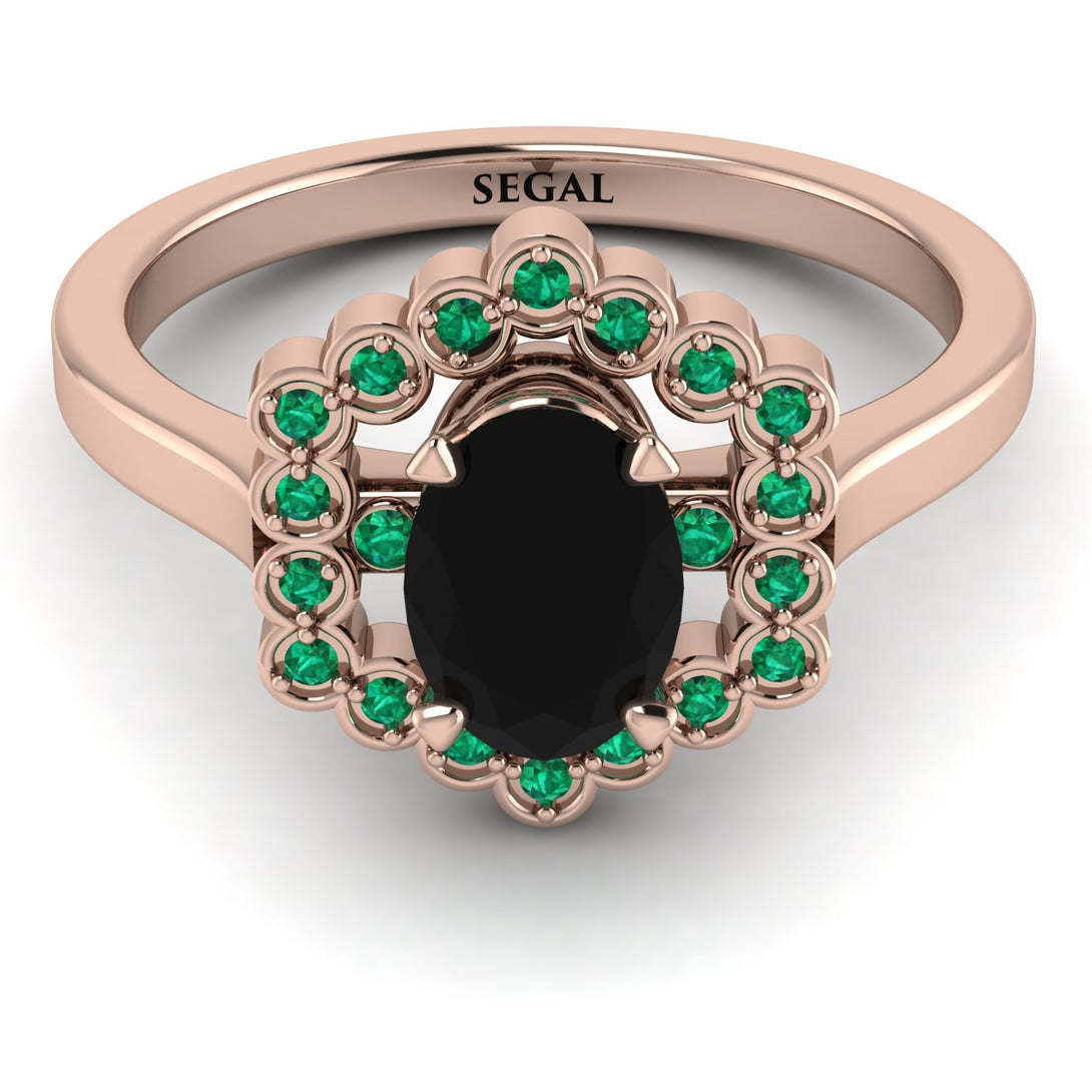 Honeycomb Halo Oval Black Diamond Ring - Laura No. 23
