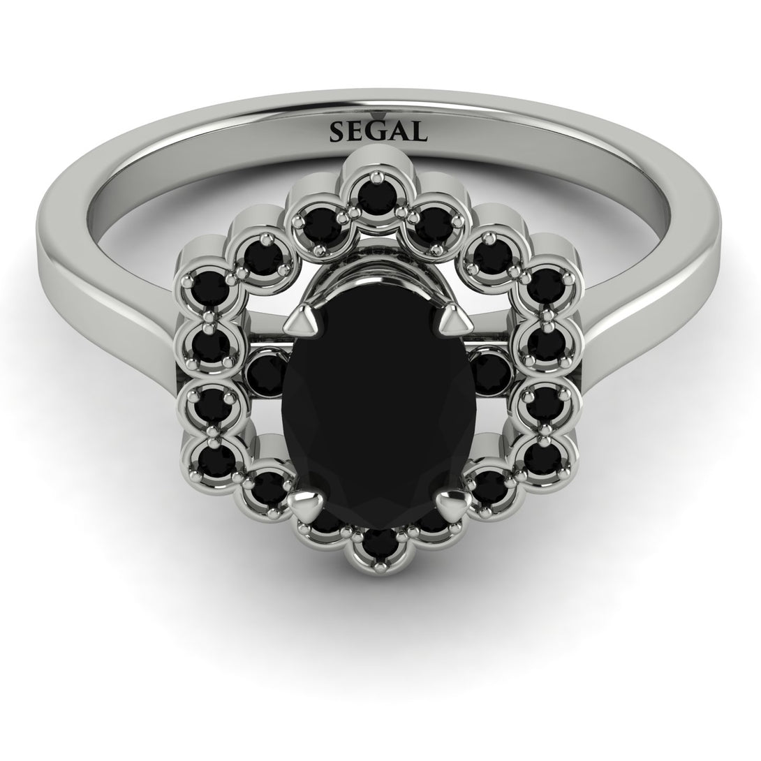 Honeycomb Halo Oval Black Diamond Ring - Laura No. 39