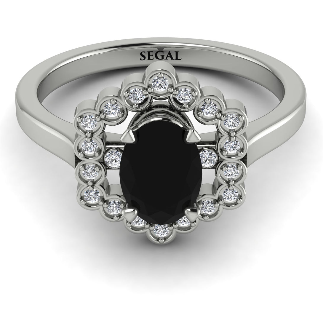 Honeycomb Halo Oval Black Diamond Ring - Laura No. 9