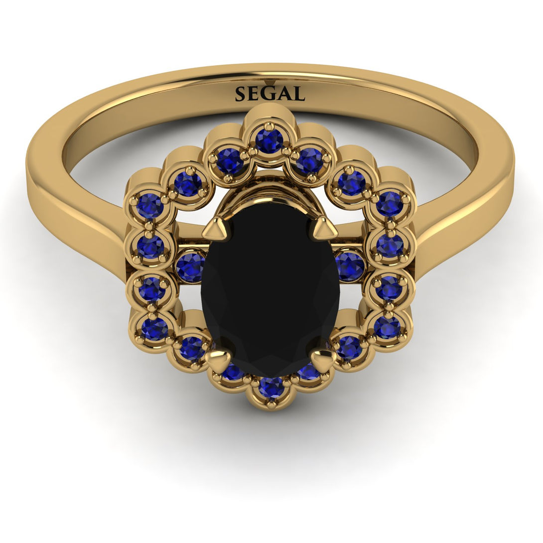 Honeycomb Halo Oval Black Diamond Ring - Laura No. 67