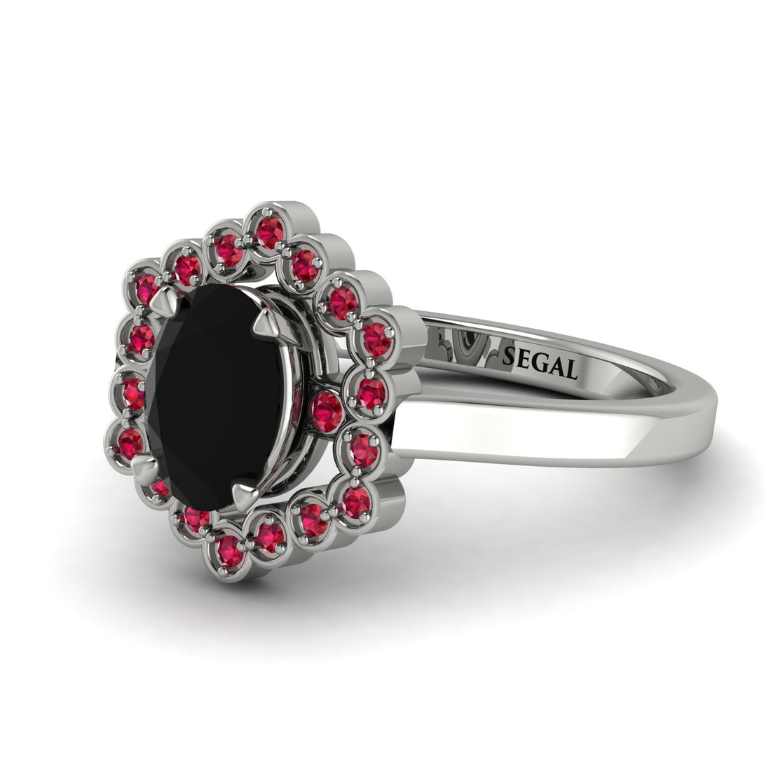 Honeycomb Halo Oval Black Diamond Ring - Laura No. 54