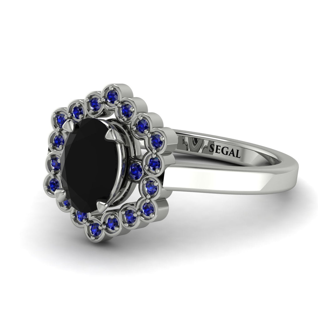 Honeycomb Halo Oval Black Diamond Ring - Laura No. 69