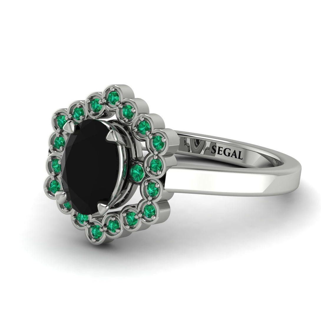 Honeycomb Halo Oval Black Diamond Ring - Laura No. 24