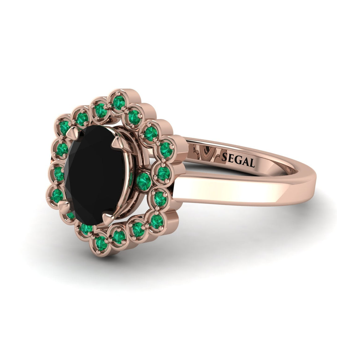 Honeycomb Halo Oval Black Diamond Ring - Laura No. 23