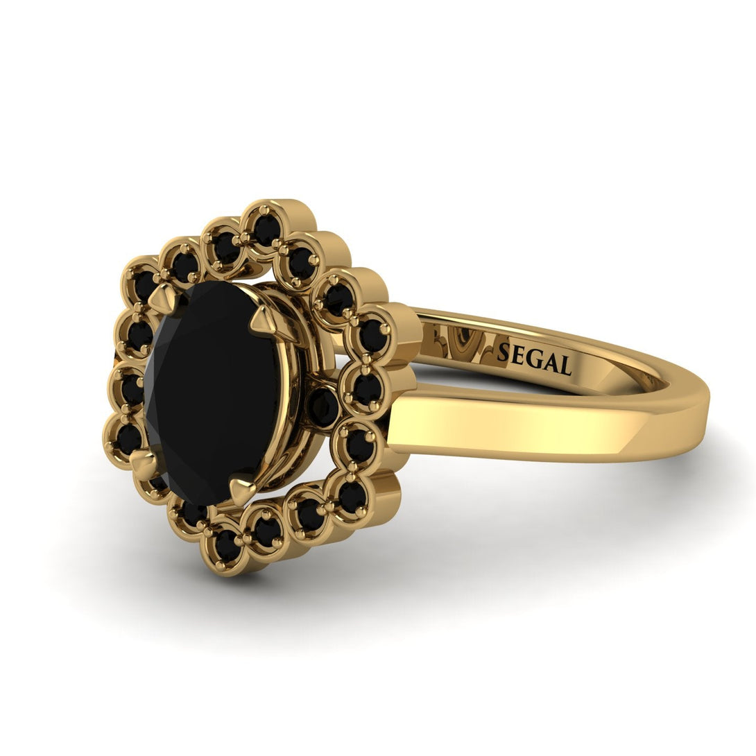 Honeycomb Halo Oval Black Diamond Ring - Laura No. 37