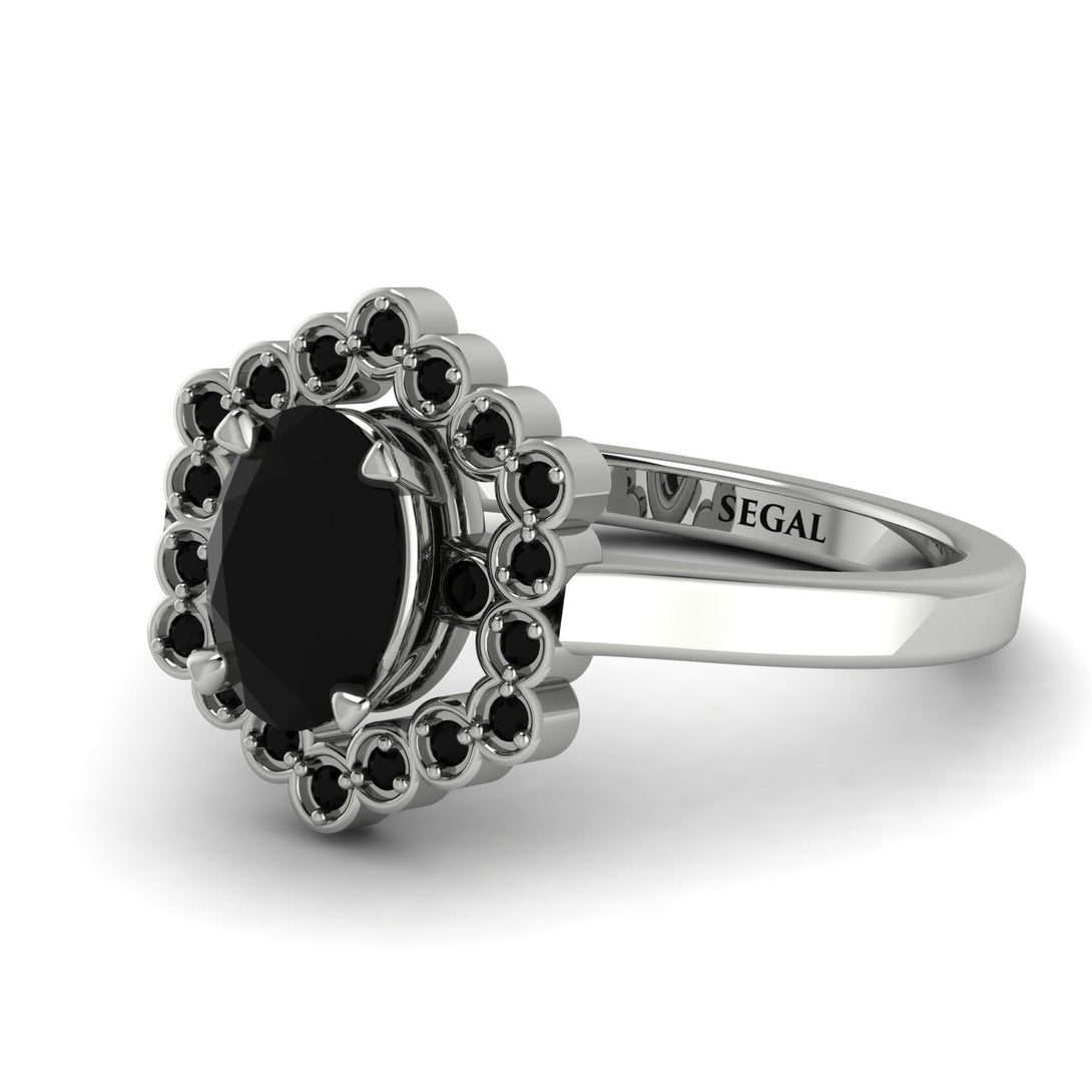 Honeycomb Halo Oval Black Diamond Ring - Laura No. 39