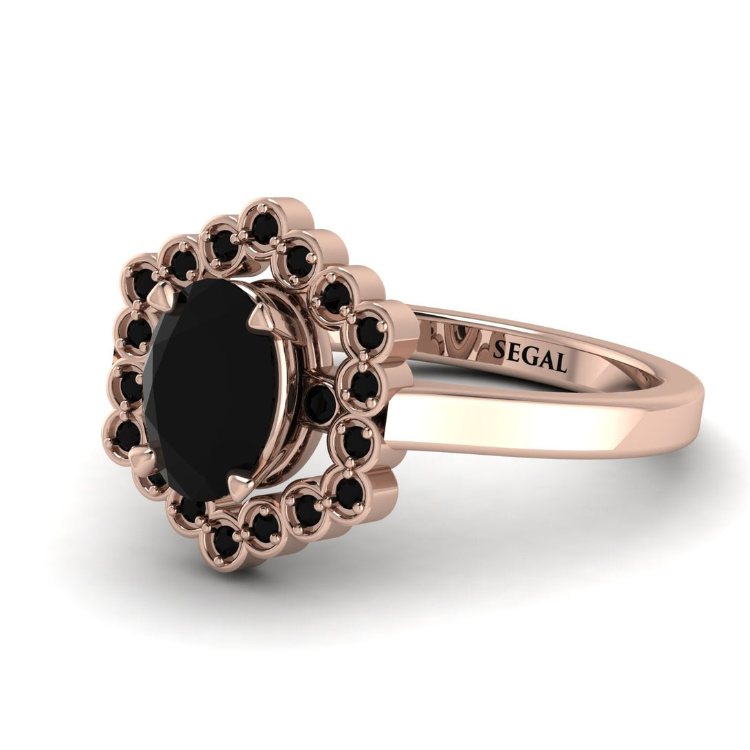Honeycomb Halo Oval Black Diamond Ring - Laura No. 38