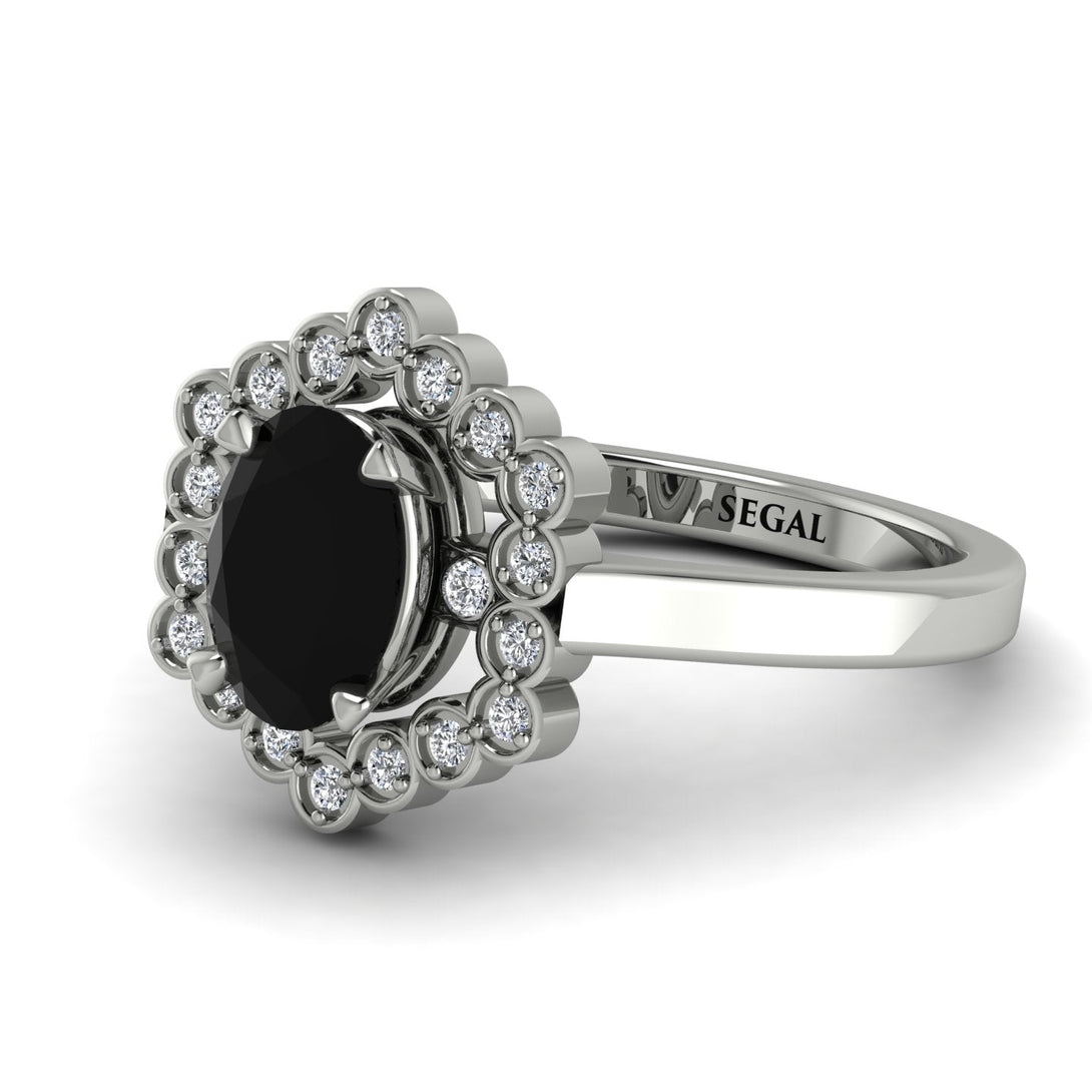 Honeycomb Halo Oval Black Diamond Ring - Laura No. 9