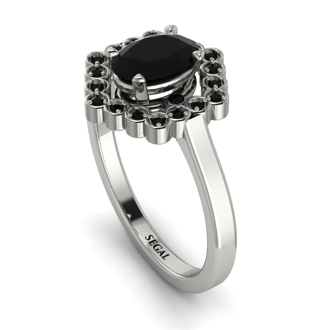 Honeycomb Halo Oval Black Diamond Ring - Laura No. 39