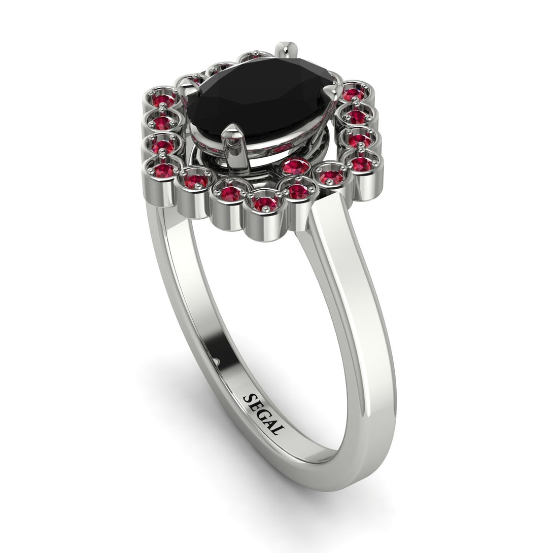 Honeycomb Halo Oval Black Diamond Ring - Laura No. 54