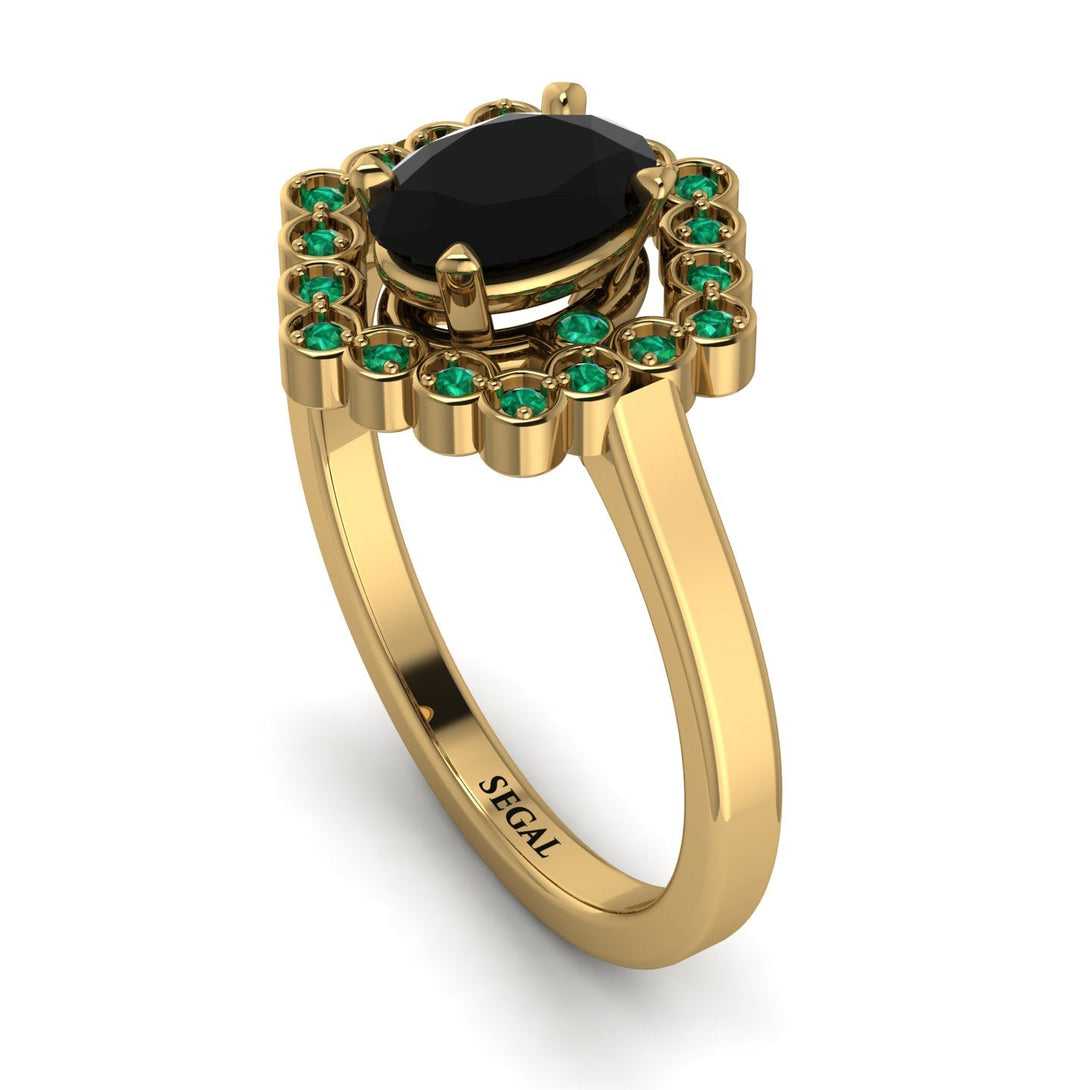Honeycomb Halo Oval Black Diamond Ring - Laura No. 22