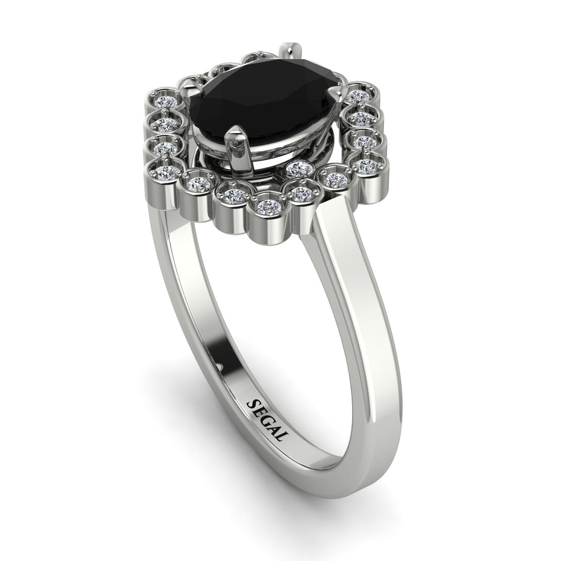 Honeycomb Halo Oval Black Diamond Ring - Laura No. 9