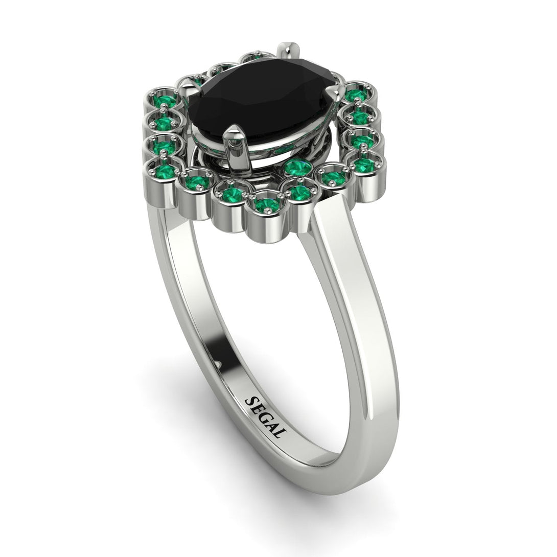 Honeycomb Halo Oval Black Diamond Ring - Laura No. 24