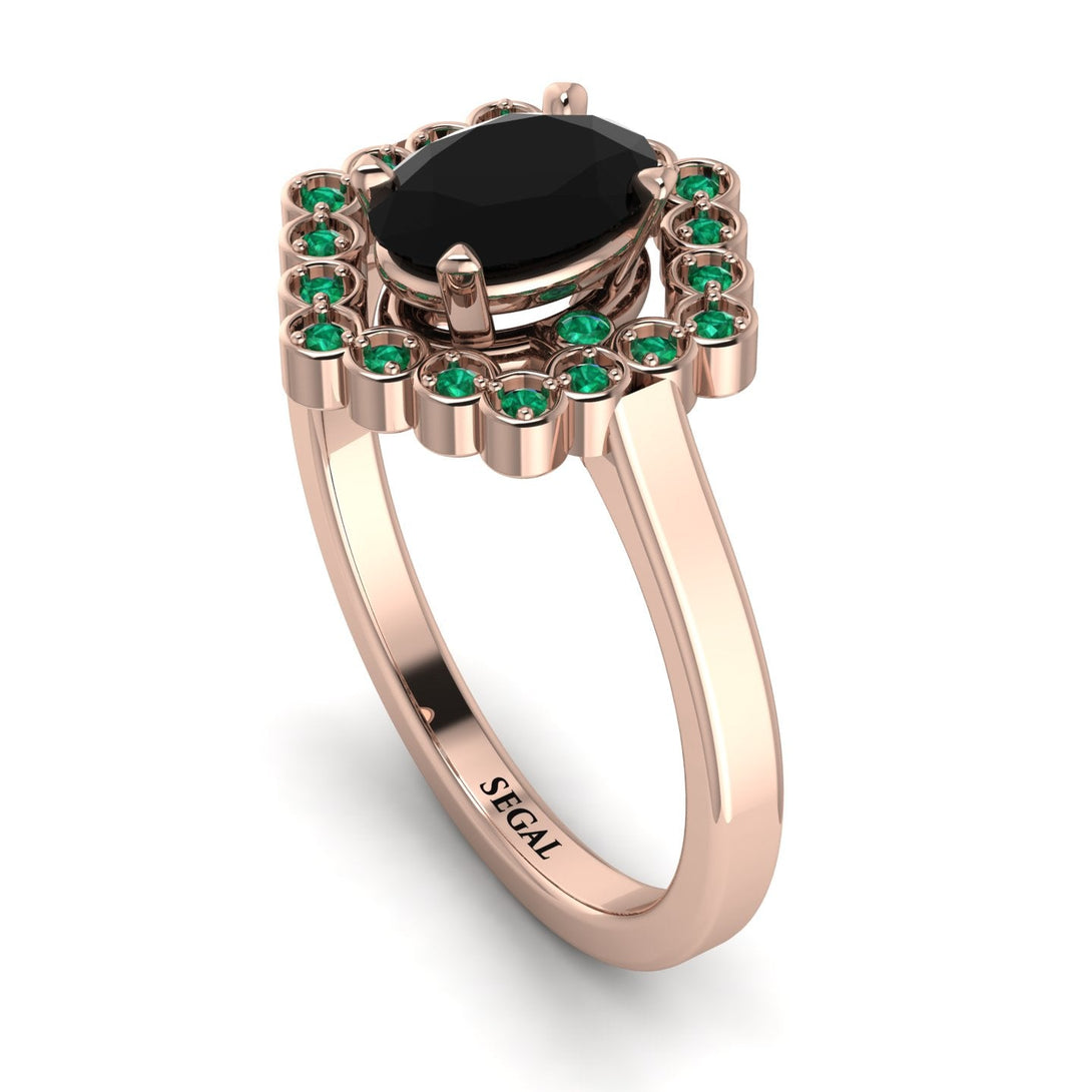 Honeycomb Halo Oval Black Diamond Ring - Laura No. 23