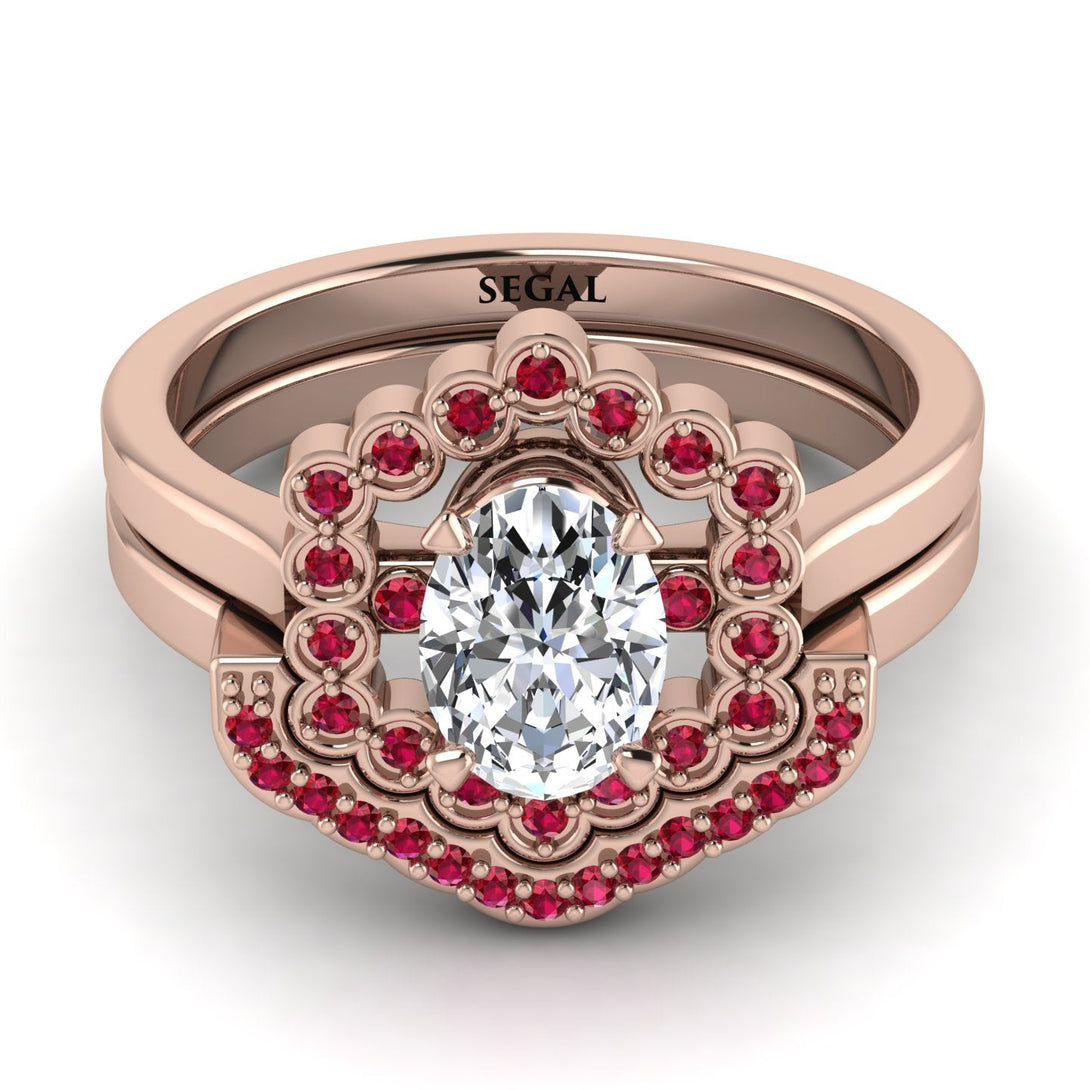 Honeycomb Halo Oval Diamond Bridal Set - Laura No. 47