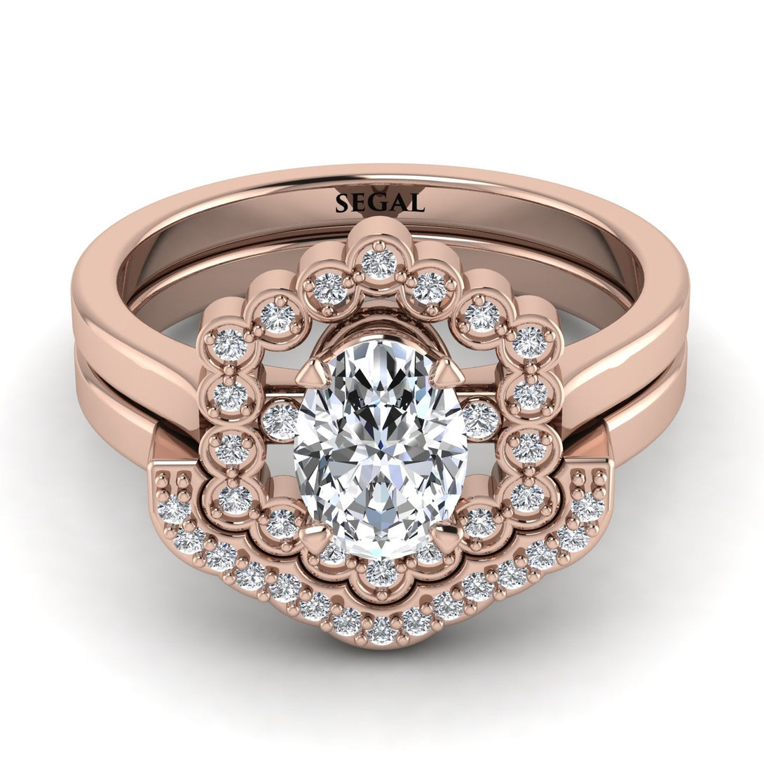 Honeycomb Halo Oval Diamond Bridal Set - Laura No. 2