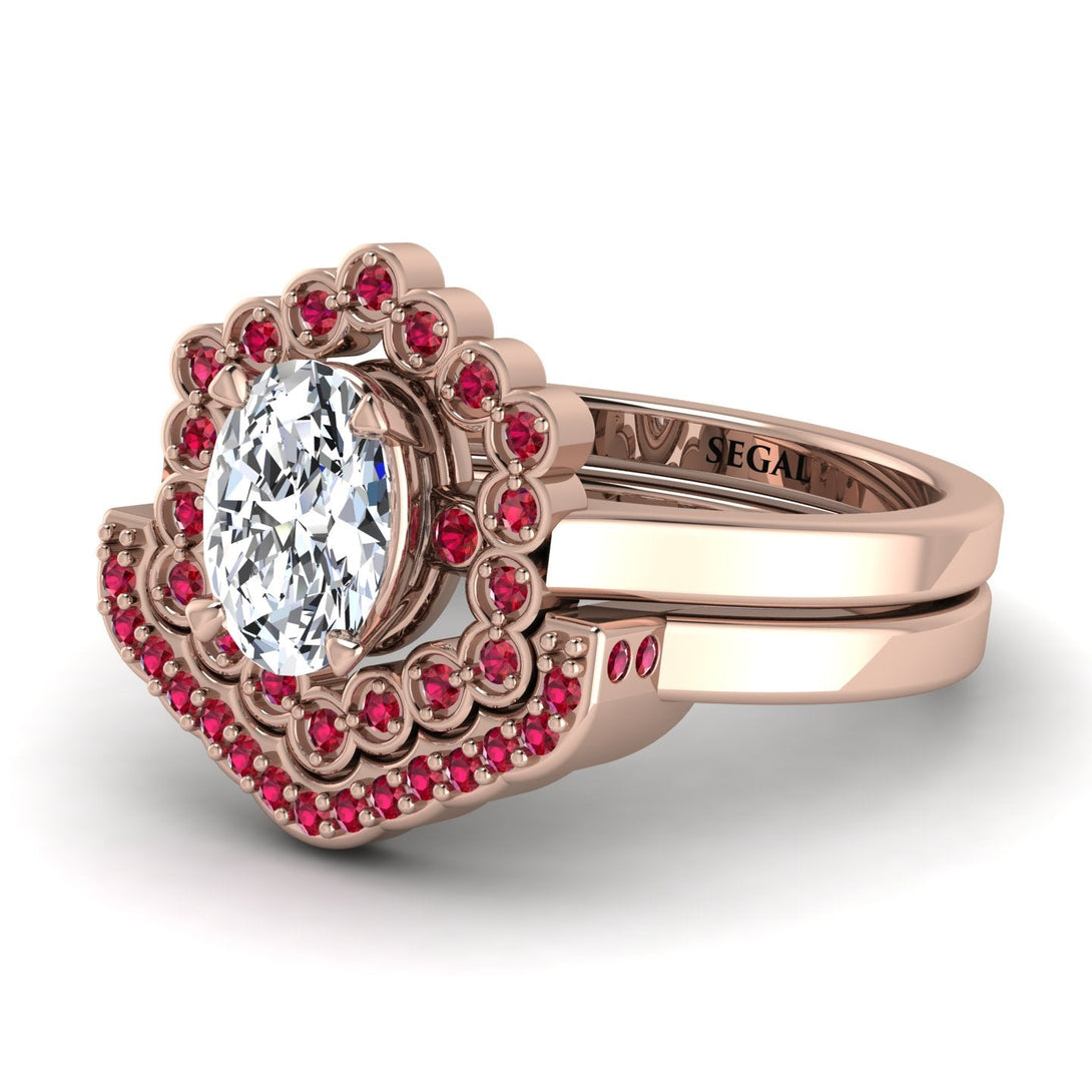 Honeycomb Halo Oval Diamond Bridal Set - Laura No. 47
