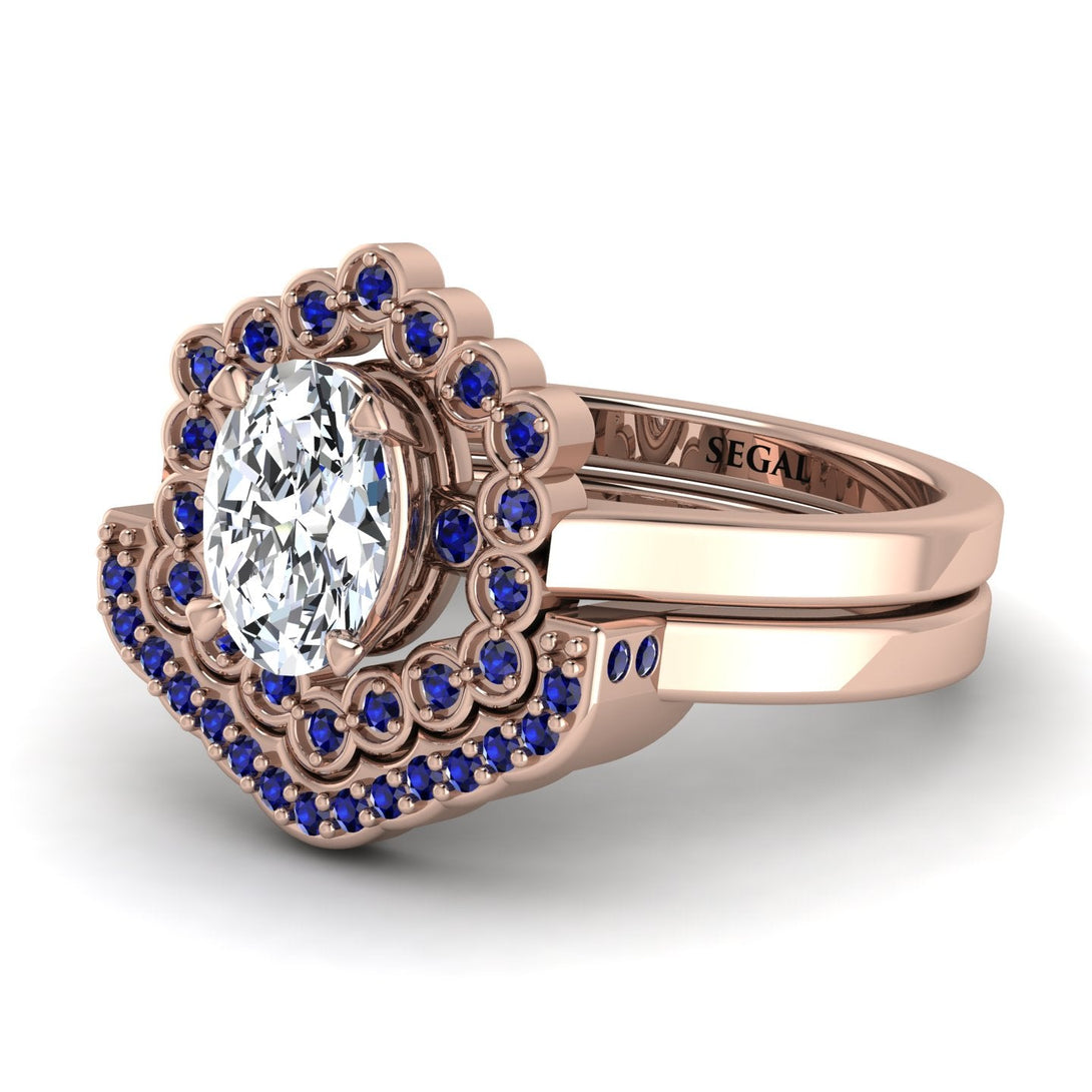 Honeycomb Halo Oval Diamond Bridal Set - Laura No. 62