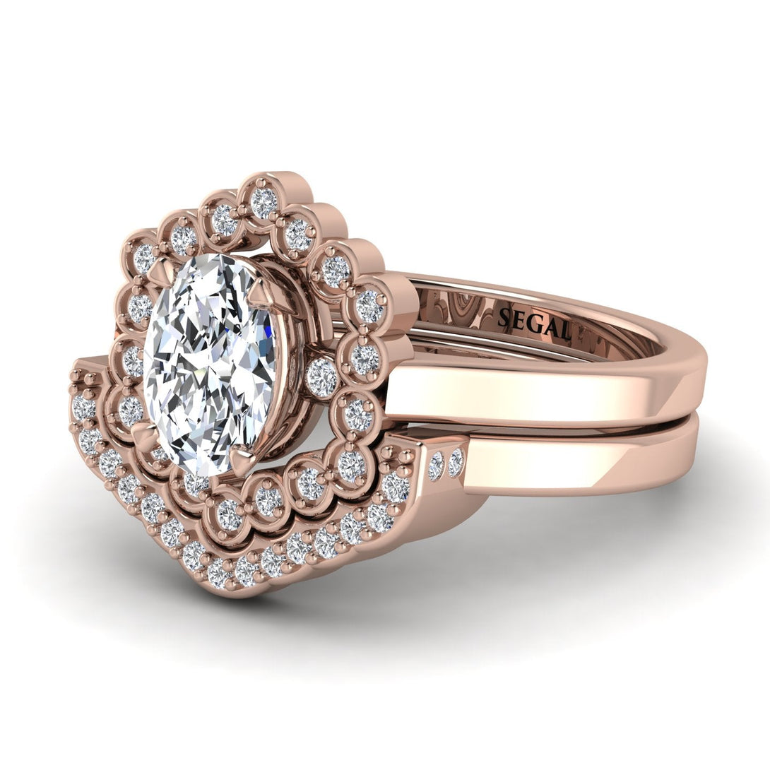 Honeycomb Halo Oval Diamond Bridal Set - Laura No. 2