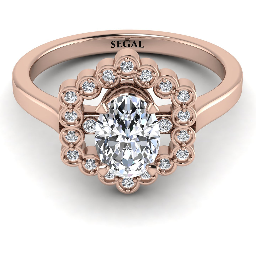 Honeycomb Halo Oval Diamond Ring - Laura No. 2